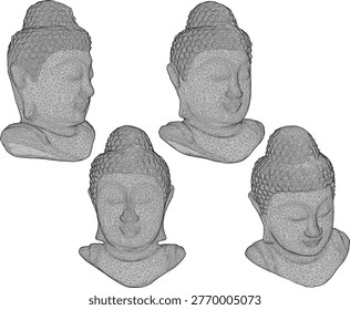 vintage classic old buddha head spiritual statue design illustration vector sketch