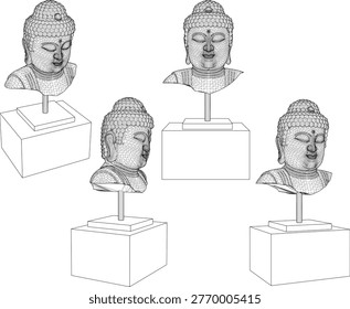 vintage classic old buddha head spiritual statue design illustration vector sketch