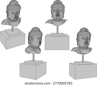vintage classic old buddha head spiritual statue design illustration vector sketch