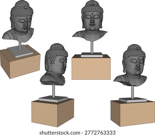 vintage classic old buddha head spiritual statue design illustration vector sketch