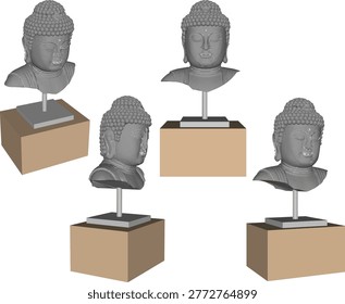 vintage classic old buddha head spiritual statue design illustration vector sketch