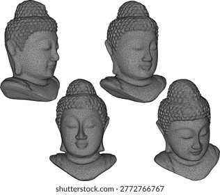 vintage classic old buddha head spiritual statue design illustration vector sketch q