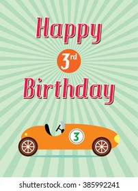 vintage classic old car happy 3rd birthday card