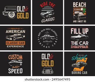 Vintage classic old car vector t-shirt design bundle.