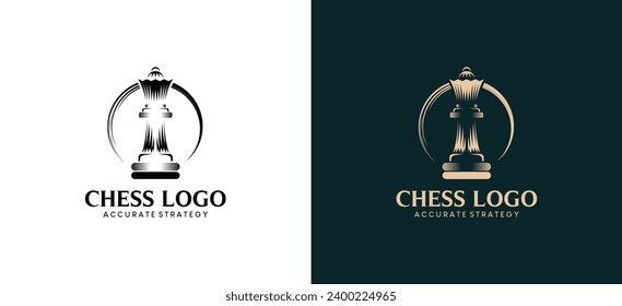 Modelo de diseño del logotipo del ajedrez clásico de moda, logotipo del deporte de ajedrez