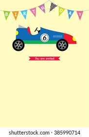 vintage classic race car birthday greeting card vector 