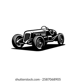 Vintage classic race car monochrome silhouette vector isolated