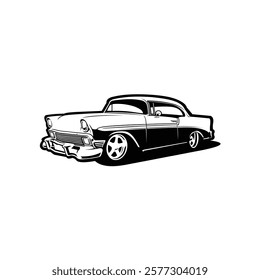 Vintage Classic Retro Car Silhouette Monochrome Vector Art Illustration