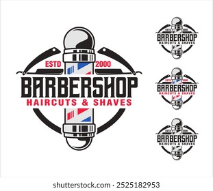 vintage classic retro style barbershop logo emblem badge stamp vector template design illustration, minimalist fashion salon haircut logo