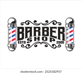 vintage classic retro style barbershop logo emblem badge stamp vector template design illustration, minimalist fashion salon haircut logo