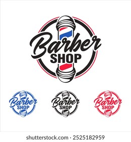 vintage classic retro style barbershop logo emblem badge stamp vector template design illustration, minimalist fashion salon haircut logo