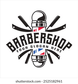 vintage classic retro style barbershop logo emblem badge stamp vector template design illustration, minimalist fashion salon haircut logo