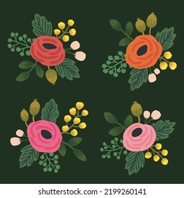 Vintage classic roses floral illustration