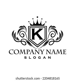 Vintage and classic royal logo design of alphabet K crown with beautiful design vector illustration ESP 8