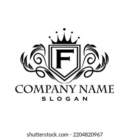 Vintage and classic royal logo design of alphabet F crown with beautiful design vector illustration ESP 8