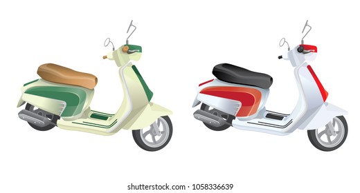 Vintage classic scooter vector illustration isolated green and red color on white background