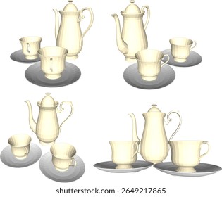 vintage classic teapot and cup design vector sketch illustration for tea party