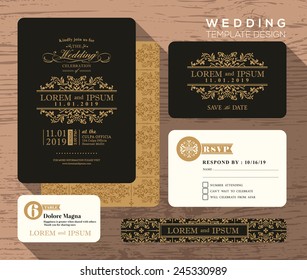 Vintage classic wedding invitation set design Template Vector place card response card save the date card