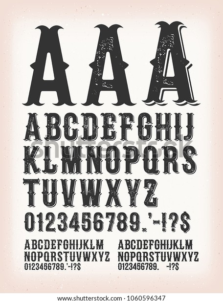 Vintage Classic Western And Tattoo ABC\
Font/\
Illustration of a set of retro western design abc typefont,\
in regular, grunge and shadow version, also working for tattoo, on\
vintage background
