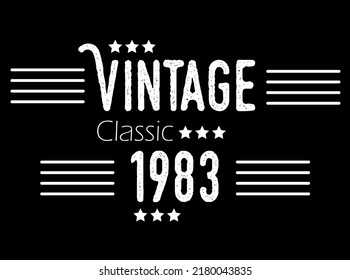 Vintage classic year 1983. Vector for birthday with star and white details on black background.