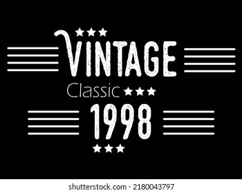 Vintage classic year 1998. Vector for birthday with star and white details on black background.