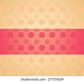 Vintage classical cream oriental lotus and mandala pattern background with pink banner