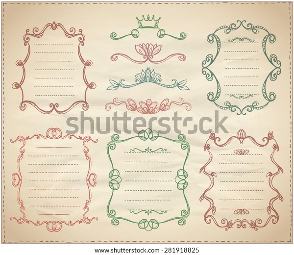 Vintage classical dividers and frame lists\
collection on a paper