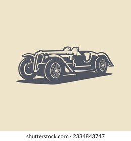 Vintage Classsic Car Vector Art Silhouette Monochrome Isolated