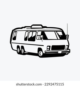 Vintage Classsic RV Camper Van Caravan Vector Silhouette Monochrome Isolated