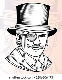 Vintage Classy Gentleman Illustration. Premium Vector