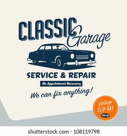 Vintage Clip Art - Classic Garage Sign - Vector EPS10.