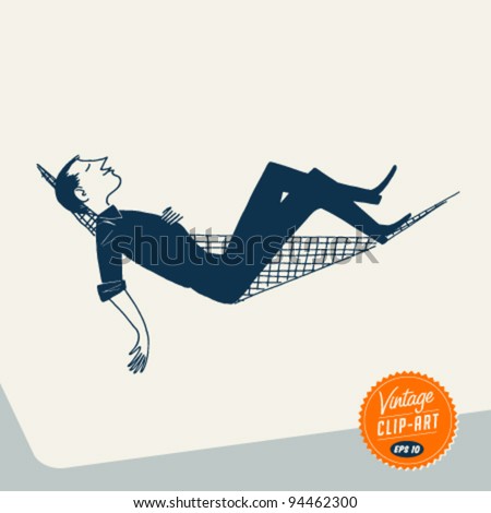 Vintage Clip Art Man Relaxing Hammock Stock Vector (Royalty Free