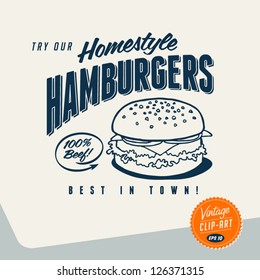 Vintage Clip Art - Try Our Homestyle Hamburgers - Vector EPS10.