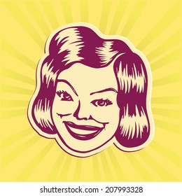 Vintage Clipart: 50s looking pretty and cheerful portrait of smiling retro lady