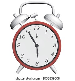 Vintage clock with an alarm. The clock shows an early morning time when it's time to get up. 3D. Vector illustration.