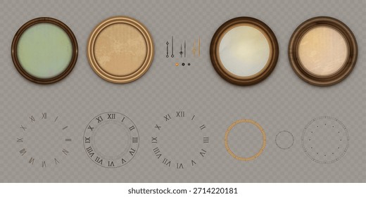 Kit de creación de relojes Antiguas con números romanos clásicos y punteros dorados. DIY conjunto de caras de reloj antiguo, elegantes diales y flechas decorativas para el diseño de piezas de relojería de madera o metal atemporales
