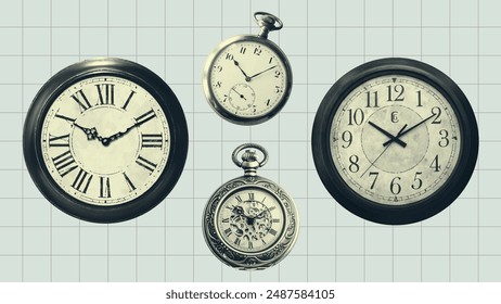 colección de collage de Elementos de diseño de reloj de Antiguas. Ilustración vectorial