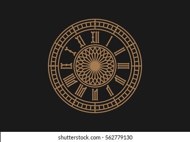 Vintage clock dial with roman numerals. Vector illustraion
