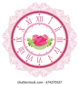 Vintage clock face with floral elements.Vector illustration. 