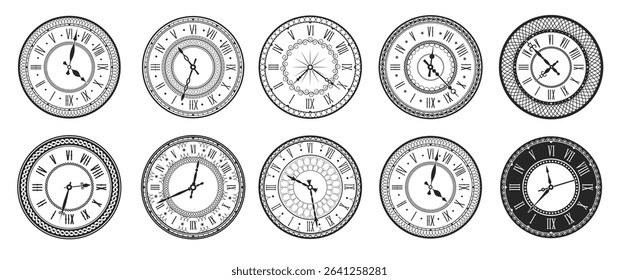 vintage clock face isolated icons antique watches with black white round dials