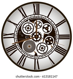 Vintage clock face with parts. Vector illustration.