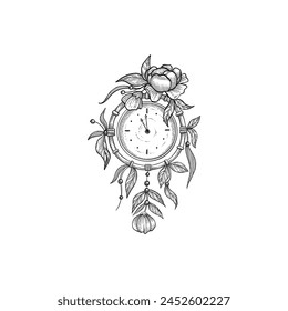 Vintage clock face. Retro clock watchface with roman numerals, ornate watch and antic watch design. Antique elegant hour time clock. Isolated vector illustration on white background