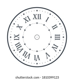 Cara de reloj vintage con números romanos, trazo editable