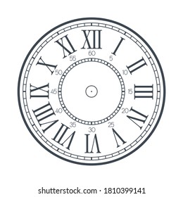 Vintage-Uhr-Gesicht mit römischen Zahlen, bearbeitbarer Strich
