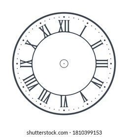 Cara de reloj vintage con números romanos, trazo editable