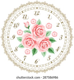 Vintage clock face and roses  Shabby chic vector illustration