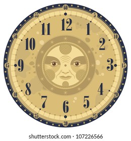 Vintage Clock Face Template With Decorative Sun