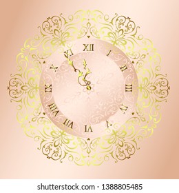 Vintage clock with floral ornament background
