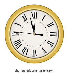 Vintage Clock. Golden frame. Isolated vector design.