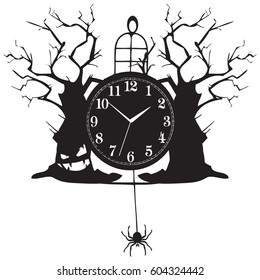 Vintage clock for Halloween, holiday items and accessories on the clock.
